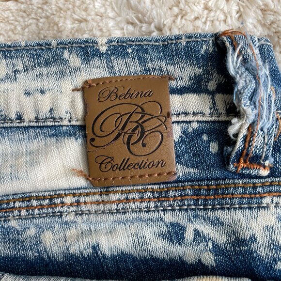 Bebina Jeans Womens 28x34 Acid Wash Splattered Distressed Low Rise Flare Festive - Picture 13 of 15